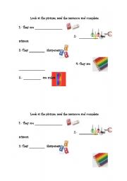 English Worksheet: classroom objects in plural