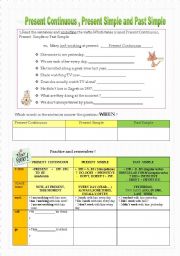 English Worksheet: Present Continuous, Present Simple, Past Simple
