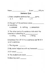 English worksheet: Sentence