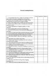 English Worksheet: Personal Learning Inventory