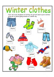 Winter clothes worksheets