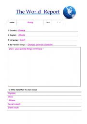 English Worksheet: The World Report, or  Country Report