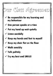 Class Behaviour Agreement - ESL worksheet by Jabinda81