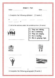 English worksheet: test for elementary stage