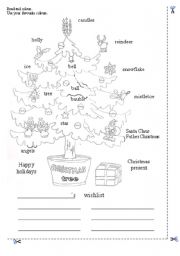 English Worksheet: Christmas Tree coloring page