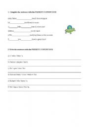 English worksheet: Present continuous worksheet with vocabulary related to family