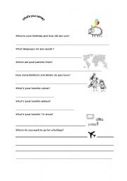 English Worksheet: profile for a class poster