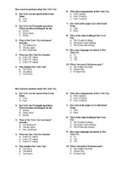 English worksheet: How much do you know about New York?