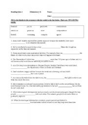 English worksheet: reading quiz