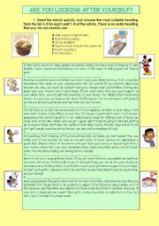 English Worksheet: READING COMPREHENSION: HEALTHY HABITS. 3PAGES