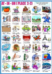 AT - IN - ON - PREPOSITIONS OF PLACE -EXERCISES (B&W VERSION INCLUDED)