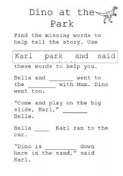 English Worksheet: Dino at the park (Comprehension)