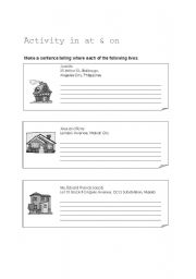 English worksheet: Activity in at and on