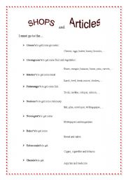 English worksheet: SHOPS and ARTICLES