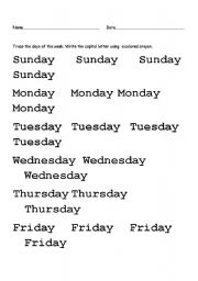 English worksheet: Days of the Week