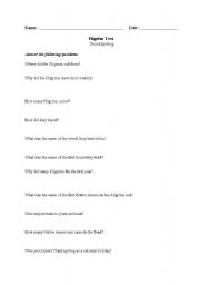 English Worksheet: Thanksgiving Questions and Vocabulary