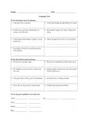 English Worksheet: Nouns and Verbs Identification