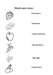 English Worksheet: Fruit match and colour