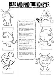 Read ,find and colour the monsters