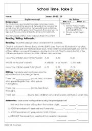 English Worksheet: school Time