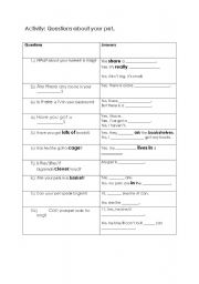 English worksheet: Questions about pets