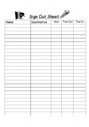 English worksheet: Sign Out Sheet