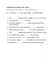 English Worksheet: Exercise on defining and non-defining relative clauses