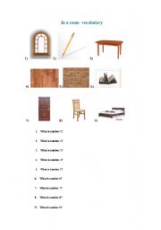 English worksheet: In a room- vocabulary