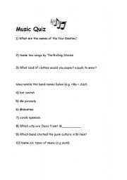 English Worksheet: Music quiz