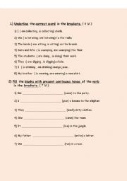 English worksheet: present continuous tense