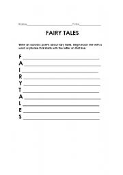 English Worksheet: Fairy Tale Acrostic Poem