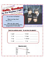 SONG for Beginners:  Practice Opposites: Hello, Goodbye by the Beatles [3 pages w/ exercises & lyrics]
