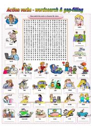 Action Verbs - wordsearch & gap-filling (fully editable / keys included)