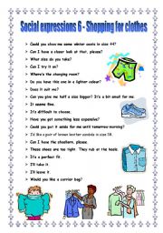 Social expressions 6 - shopping for clothes - ESL worksheet by piszke