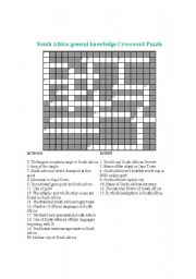 English Worksheet: South African general knowledge crossword