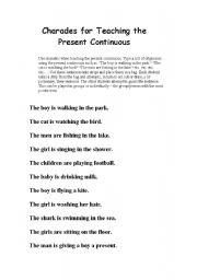 English Worksheet: Charades for Teaching Present Continuous