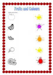 English worksheet: Fruits and colours