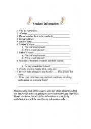 English Worksheet: General student Information Form