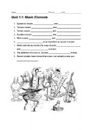 English Worksheet: Music Elements