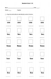 English worksheet: Numbers from 1-10