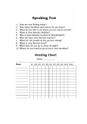 English worksheet: Speaking Test and Grading Chart