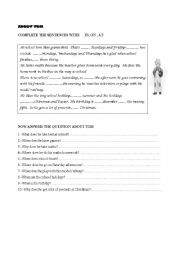 English Worksheet: reading comprehension. prep