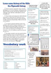 English Worksheet: Leran some history of the USA 2: the Plymouth Colony