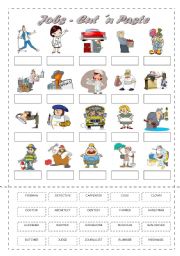English Worksheet: Jobs - Cut and Paste Black and White Version Included
