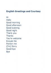 English Worksheet: English Greetings and Courtesy