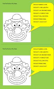 English Worksheet: Read & Colour the clowns face.