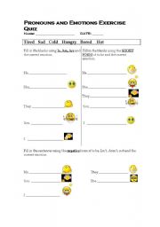 English Worksheet: Pronouns, Verb To Be Present Simple and Emotion