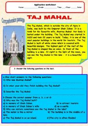 English Worksheet: Taj Mahal
