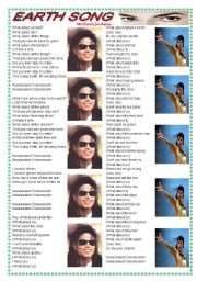 Song: Earth Song (Michael Jackson) - comprehension + vocabulary on environment ((2 pages)) ***fully editable
