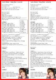one time by Justin Bieber - ESL worksheet by white_dove